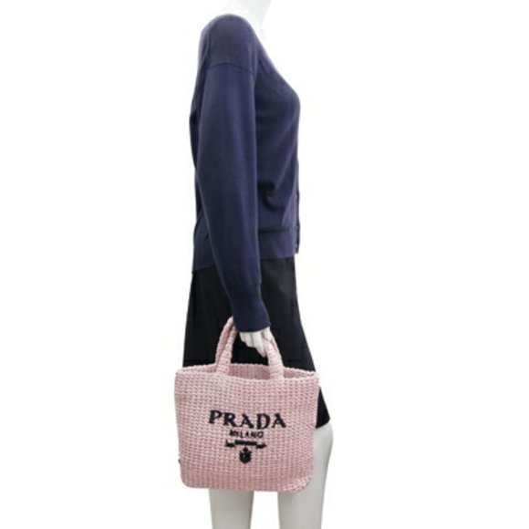 Prada Handbag Small Crochet Tote Bag 1BG422 Pink Raffia-like Embroidered Bask... - Picture 6 of 6